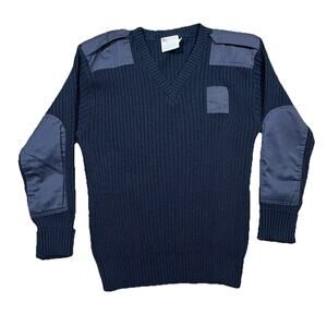 Vintage Commando by Jack Young Navy V Neck Sweater Elbow Patches L
